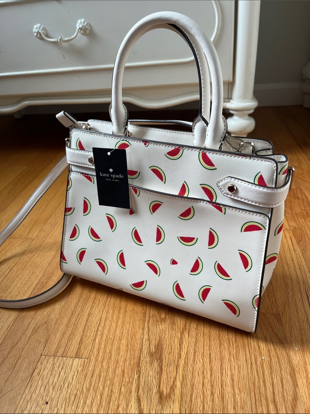 kate spade White Satchel with Watermelon Print